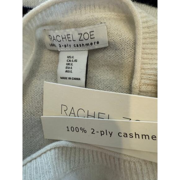 Rachel Zoe Nautical Stripe Cashmere Crewneck Sweater Cream Blue L - Picture 5 of 5